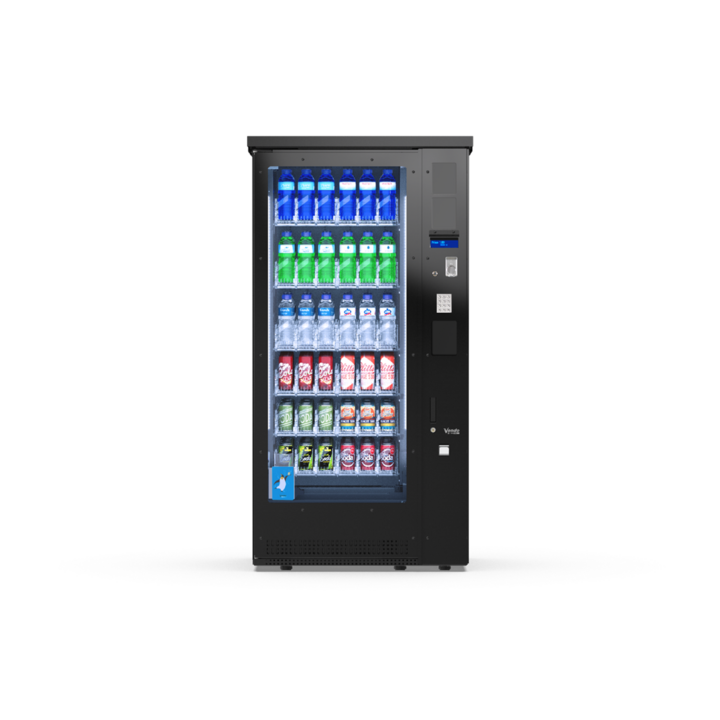 G-Drink Standard 6 Vertical Outdoor, Frontansicht: Getränkeautomat mit Glasfront für Dosen und Flaschen, wetterfest für den Außenbereich