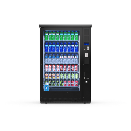 G-Drink Standard 9 Vertical Outdoor, Frontansicht: Getränkeautomat mit Glasfront für Dosen und Flaschen, wetterfest für den Außenbereich