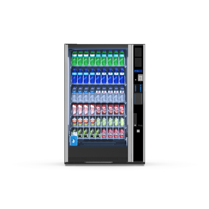 G-Drink Design 9 Vertical, Frontansicht: Getränkeautomat mit Glasfront für Dosen und Flaschen