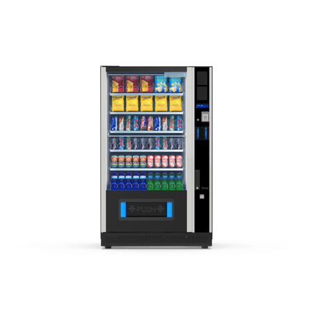 G-Snack Design Ten (X) Master, Frontansicht: Snackautomat mit Glasfront und Spiralfächern