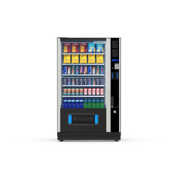 G-Snack Design Ten (X) Master, Frontansicht: Snackautomat mit Glasfront und Spiralfächern
