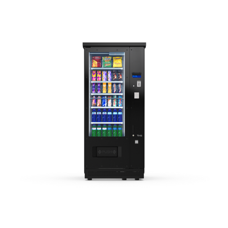 G-Snack Six (VI) Outdoor, Frontansicht: Snackautomat mit Glasfront und Spiralfächern, wetterfest für den Außenbereich