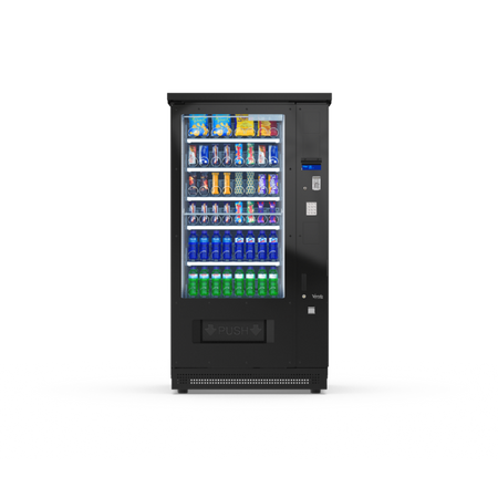G-Snack Eight (VIII) Outdoor, Frontansicht: Snackautomat mit Glasfront und Spiralfächern, wetterfest für den Außenbereich