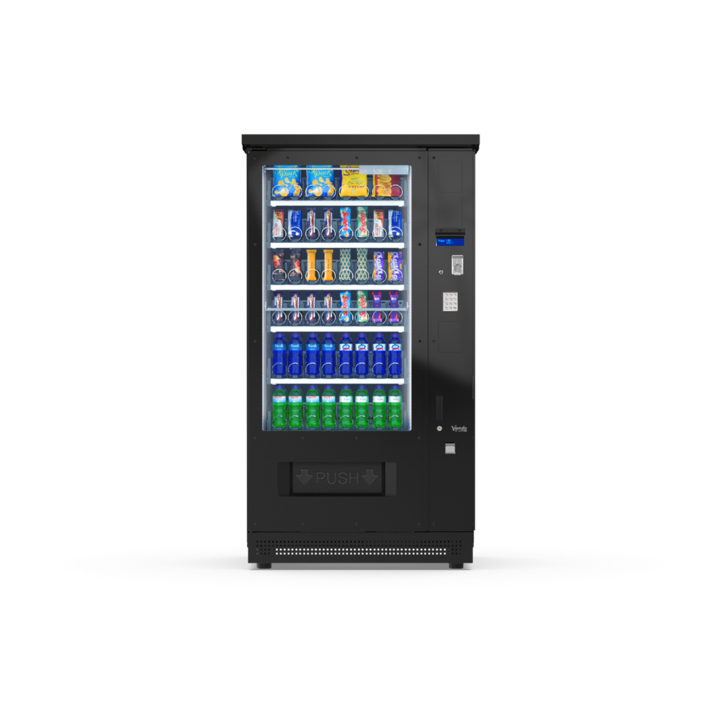 G-Snack Eight (VIII) Outdoor, Frontansicht: Snackautomat mit Glasfront und Spiralfächern, wetterfest für den Außenbereich