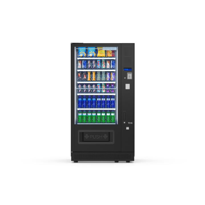 G-Snack Standard Eight (VIII) Master, Frontansicht: Snackautomat mit Glasfront und Spiralfächern