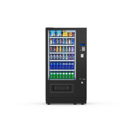 G-Snack Standard Eight (VIII) Master, Frontansicht: Snackautomat mit Glasfront und Spiralfächern