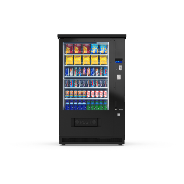 G-Snack Ten (X) Outdoor, Frontansicht: Snackautomat mit Glasfront und Spiralfächern, wetterfest für den Außenbereich