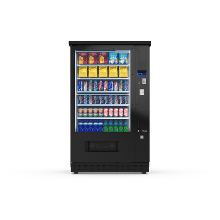 G-Snack Ten (X) Outdoor, Frontansicht: Snackautomat mit Glasfront und Spiralfächern, wetterfest für den Außenbereich