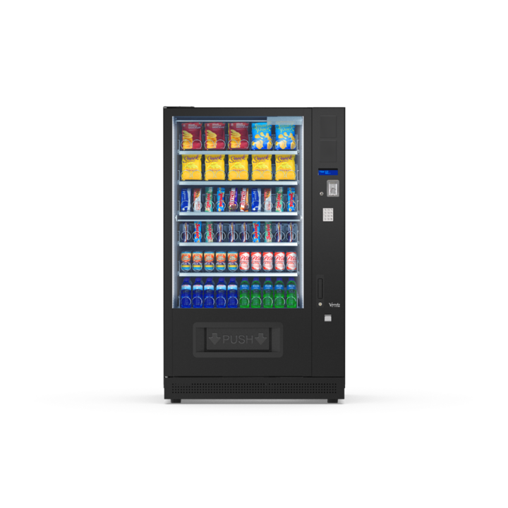 G-Snack Standard Ten (X) Master, Frontansicht: Snackautomat mit Glasfront und Spiralfächern