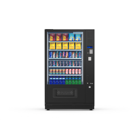 G-Snack Standard Ten (X) Master, Frontansicht: Snackautomat mit Glasfront und Spiralfächern