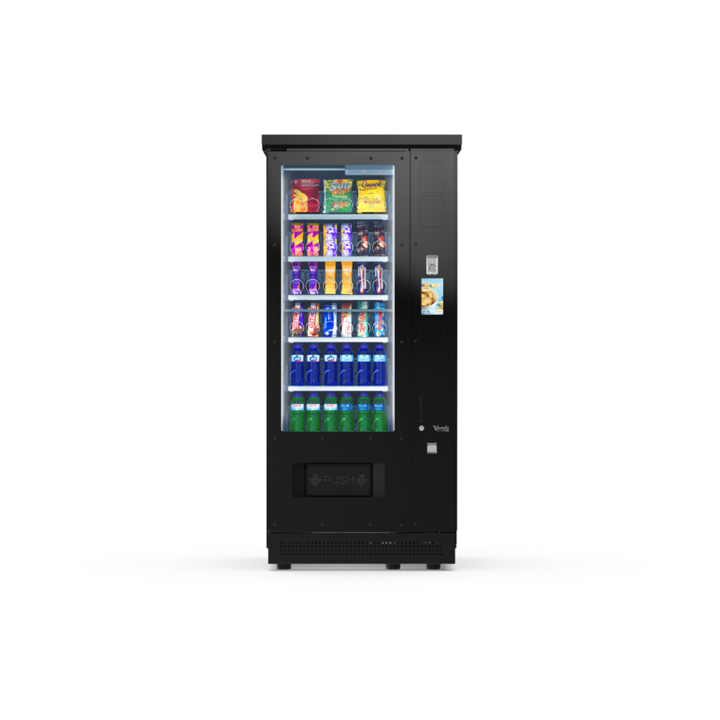 G-Snack Six (VI) Touch Outdoor, Frontansicht: Snackautomat mit Glasfront und Spiralfächern, wetterfest für den Außenbereich
