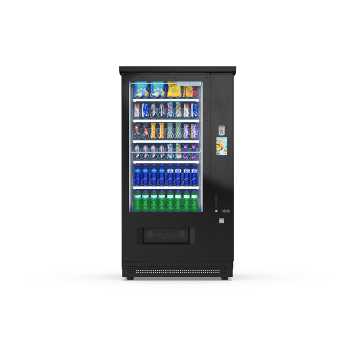 G-Snack Eight (VIII) Touch Outdoor, Frontansicht: Snackautomat mit Glasfront und Spiralfächern, wetterfest für den Außenbereich
