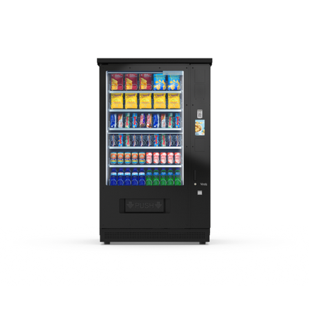 G-Snack Ten (X) Touch Outdoor, Frontansicht: Snackautomat mit Glasfront und Spiralfächern, wetterfest für den Außenbereich