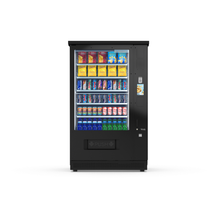 G-Snack Ten (X) Touch Outdoor, Frontansicht: Snackautomat mit Glasfront und Spiralfächern, wetterfest für den Außenbereich