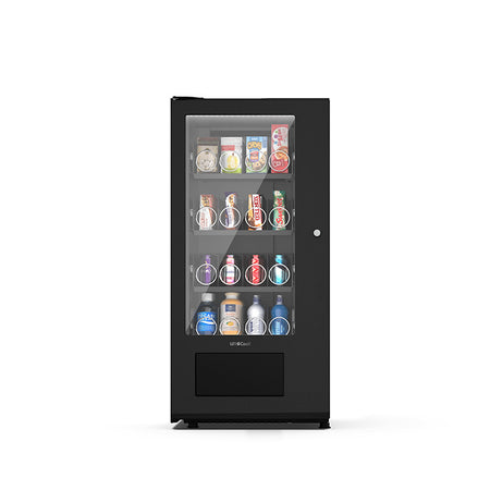 UnoCool+ Tabletop Slave, Frontansicht: Getränkeautomat mit Glasfront für Dosen und Flaschen