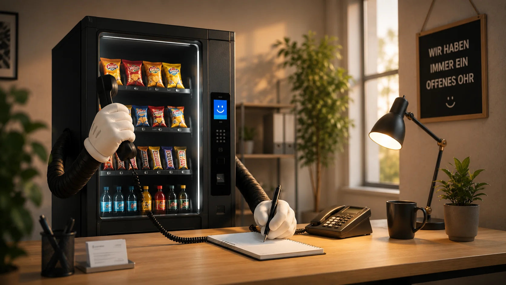 Wir haben immer ein offenes Ohr — Snackautomat und Telefon